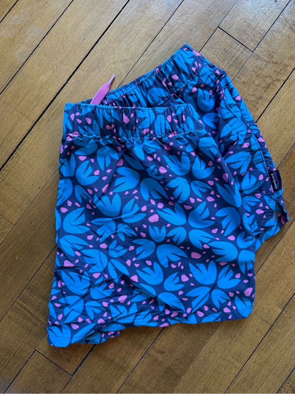 Patagonia Women’s Barely Baggies Athletic Shorts | Blue with Pink Accents Size M